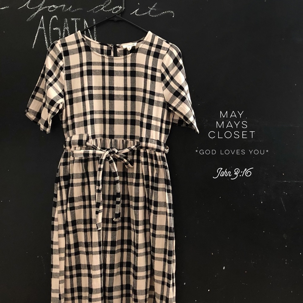 Roolee Hidden Alley Plaid Tan Black Dress S